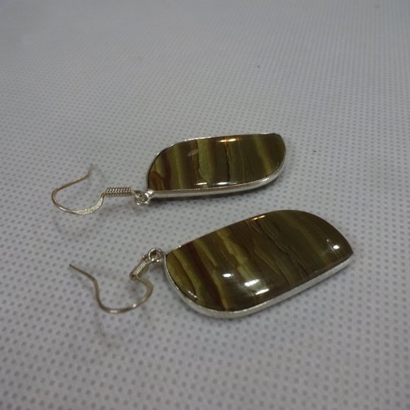 Natural "STICK AGATE" Handmade Sterling Dangle Earrings #457A - Picture 2 of 3